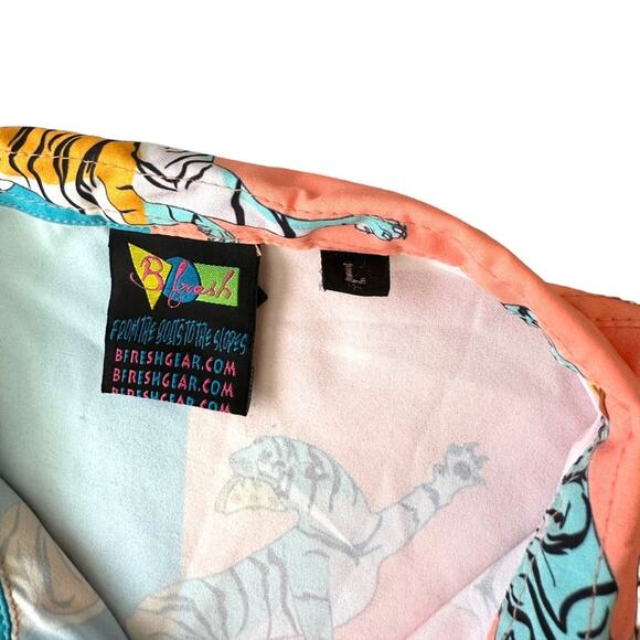 B Fresh Pizza Tiger Button Down Casual Novelty Shirt Mens Large - Picture 4 of 4